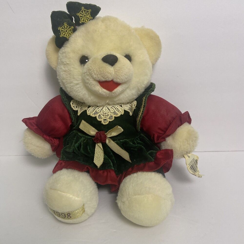 1998 Dan Dee Snowflake Christmas Teddy Bear Girl Bear Green Dress